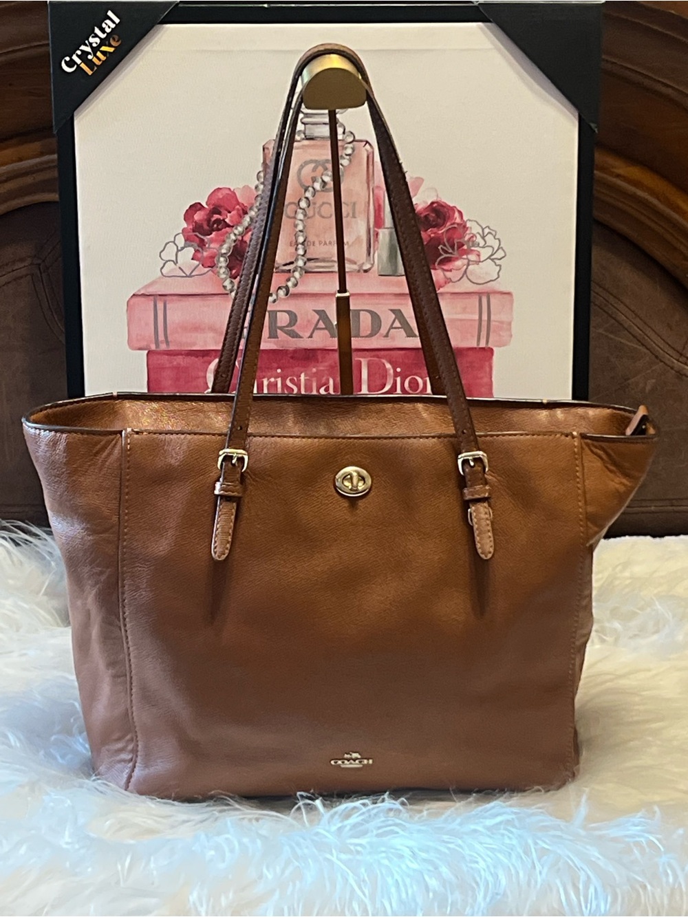 Coach Tan Leather Tote with Gold Turnlock